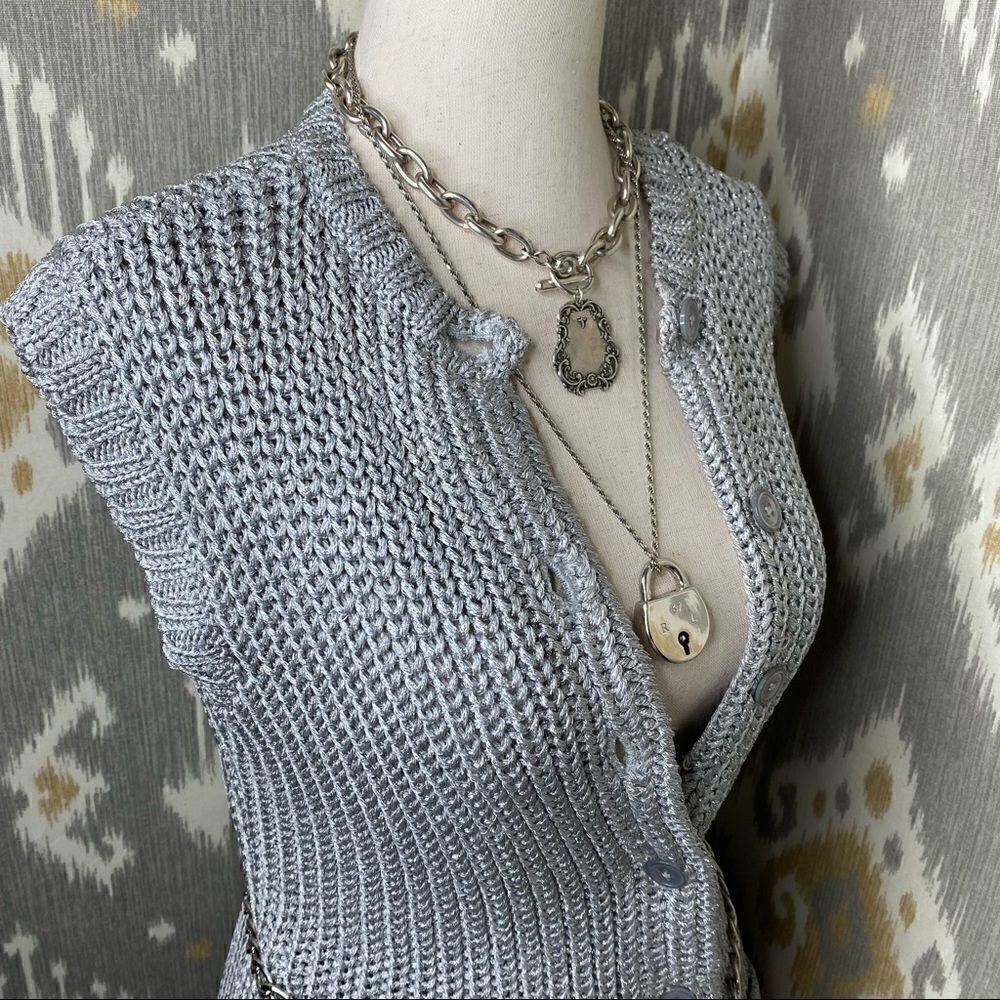 Ralph Lauren Silver Metallic Sleeveless Cardigan